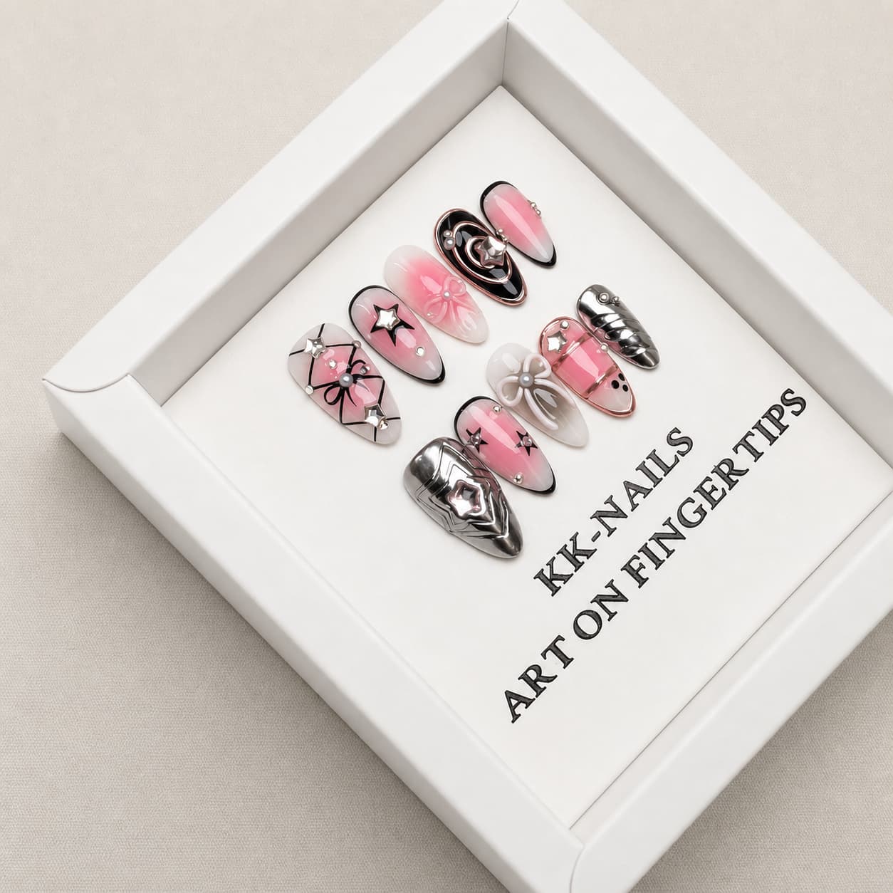 Pink Chrome Stardust Press-On Nails/A6