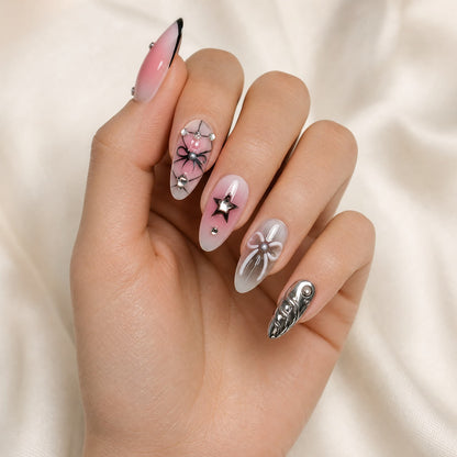 Pink Chrome Stardust Press-On Nails/A6