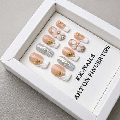 Golden Tide Blossom Press-On Nails/B1