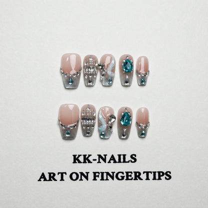 Aqua Crown Luxe Press-On Nails//A4